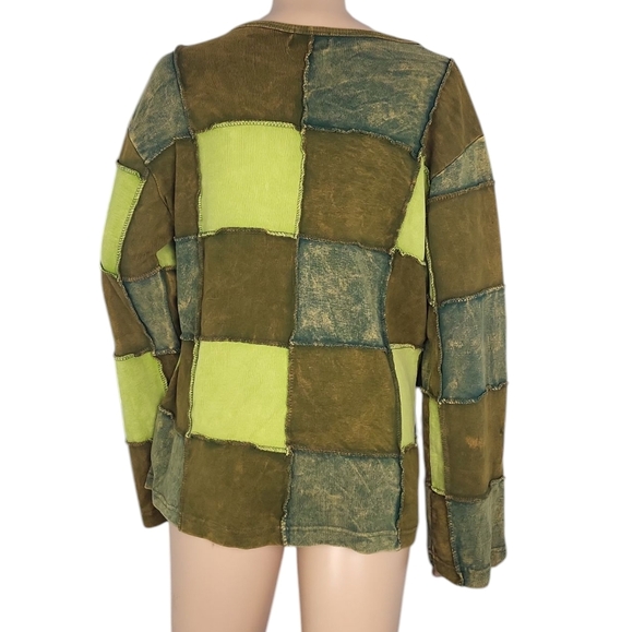 Kathmandu Moss Green Peace Brown Patchwork Embroidered Blouse - Picture 2 of 4